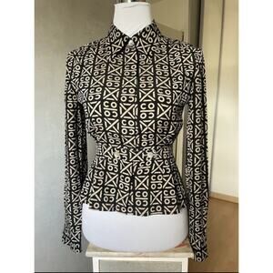VTG Chanel Coco Printed Logo Silk Blouse Button down Small